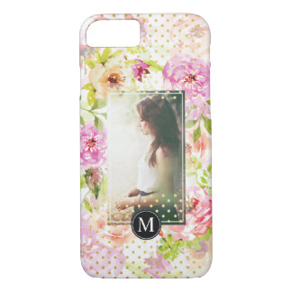 Modern Flower Pattern Personalized Photo Monogram Case-Mate iPhone Case