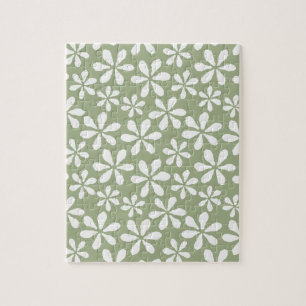 Modern Flower Pattern Simple Sage Green Floral Jigsaw Puzzle
