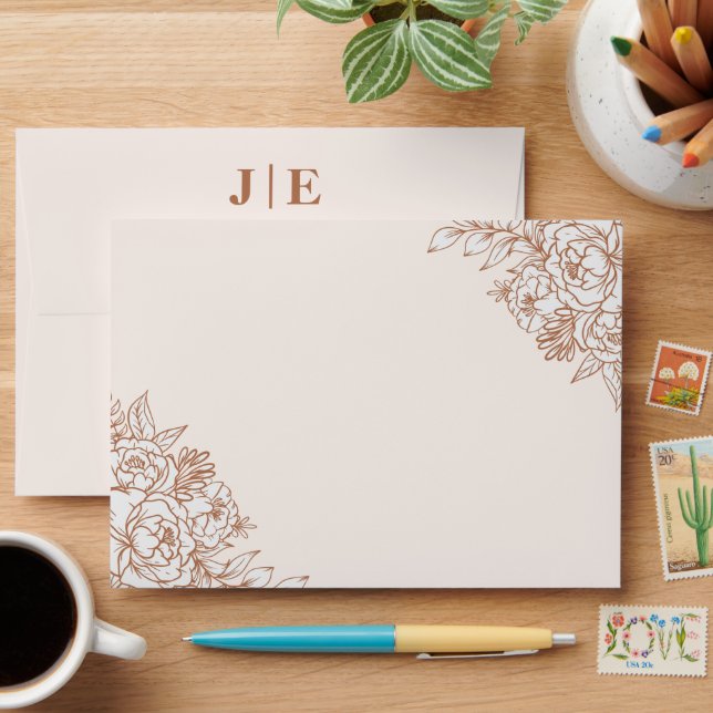 Modern Flower Peony Return Address Envelope (Desk)
