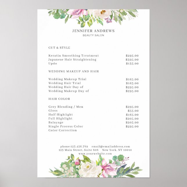 Modern Flower Price List Poster (Front)