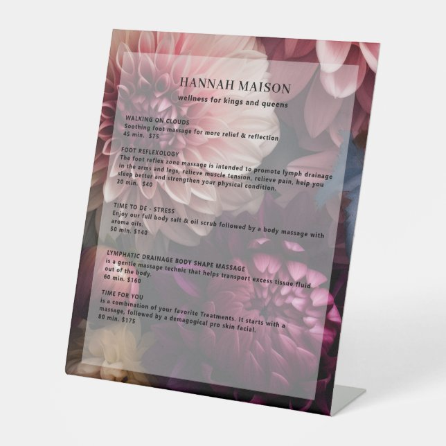 Modern Flower Salon Pricelist Pedestal Sign (Front)
