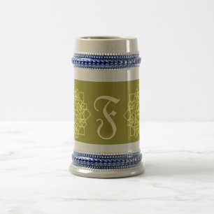modern flower square pattern monogram name beer stein