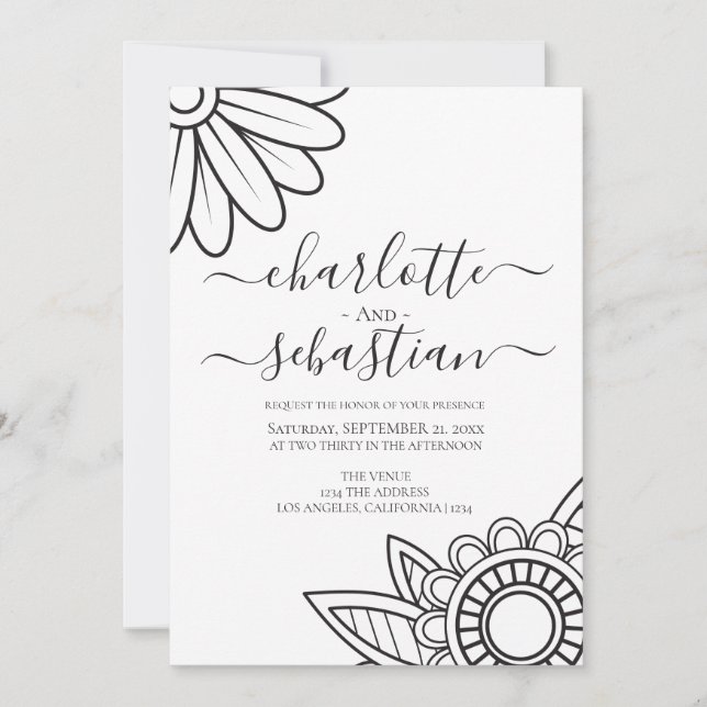 Modern Flower Typography Style Wedding Invitation (Front)