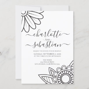 Modern Flower Typography Style Wedding Invitation