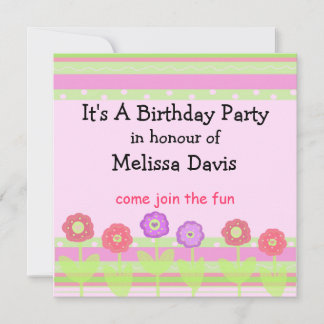 Modern Flowers and Stripes Birthday Invitation