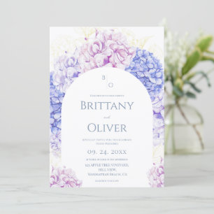 Modern Flowers Dusty Blue and Lilac Wedding Invitation