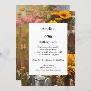 Modern flowers from the farm Birthday Party Invitation