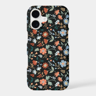 Modern Flowers Leaves Black Orange Blue Girly