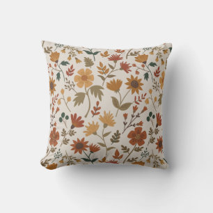Modern Flowers Leaves Gold Rust Girly Pattern Throw Pillow