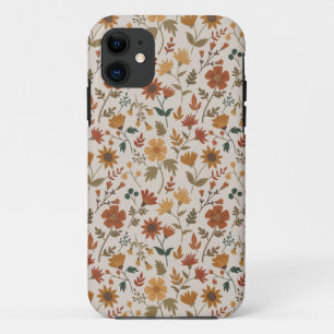 Modern Flowers Leaves Gold Rust Girly Print iPhone 11 Case