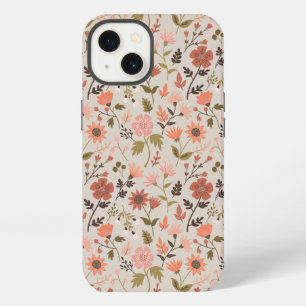 Modern Flowers Leaves Pink Girly Floral iPhone 13 Case