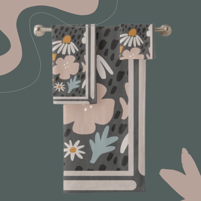 Modern Flowers Perwinkle, Orange, Blush on Brown Bath Towel Set (Creator Uploaded)