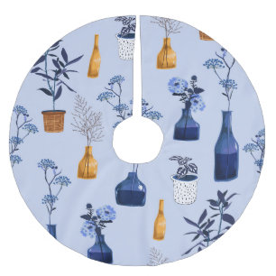 Modern Flowers Vase Vintage Monotone Brushed Polyester Tree Skirt