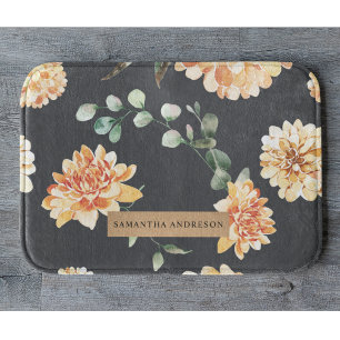 Modern Flowers Yellow & Kraft Personalized Bath Mat