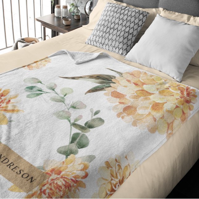 Modern Flowers Yellow & Kraft Personalized Gift Sherpa Blanket (Creator Uploaded)