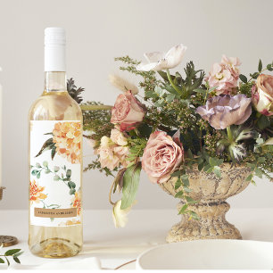 Modern Flowers Yellow & Kraft Personalized Gift Wine Label