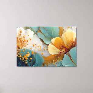 Modern Fluid Abstract Teal Gold Bubbles & Veins Canvas Print