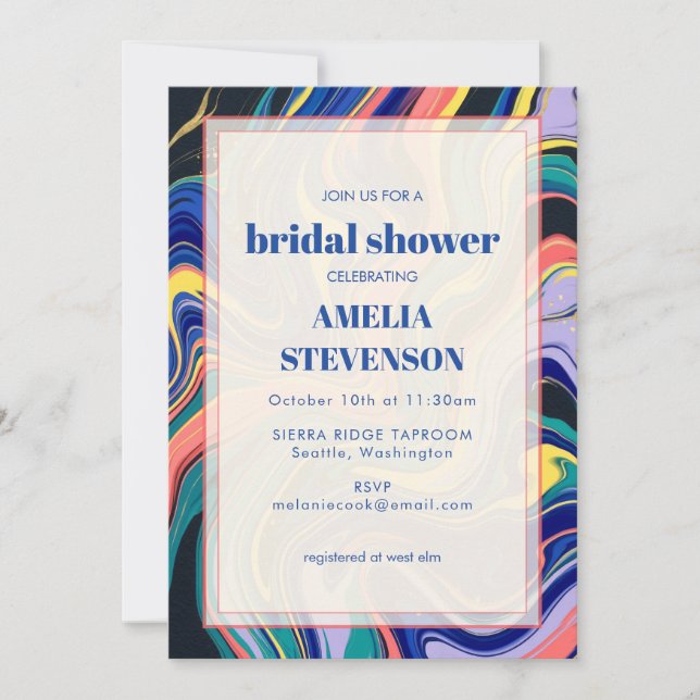 Modern Fluid Art Bridal Shower Invitation (Front)