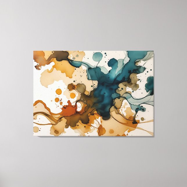 Modern Fluid Art with Gold Splatter Canvas Print (Front)