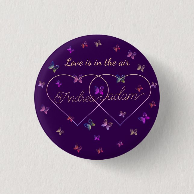 modern flying butterflies heart 1 inch round button (Front)