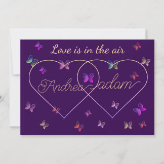 modern flying butterflies heart invitation