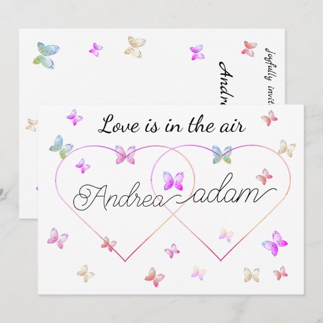modern flying butterflies heart invitation (Devant / Derrière)