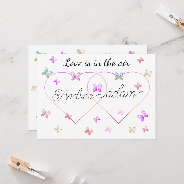 modern flying butterflies heart invitation (Devant/Arrière en situation)