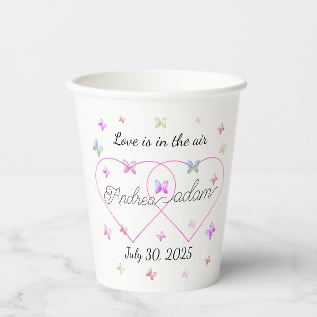 modern flying butterflies heart  paper cups (Front)