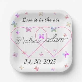 modern flying butterflies heart paper plate