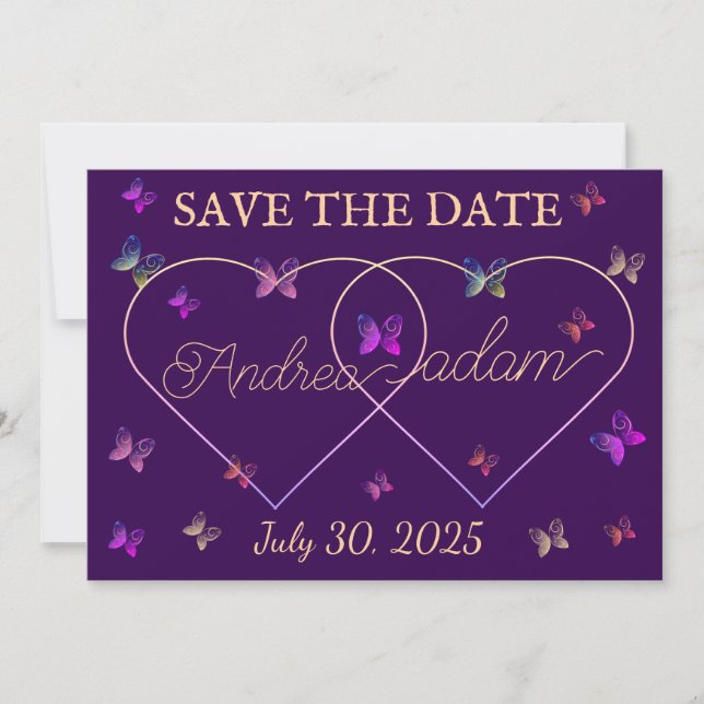 modern flying butterflies heart save the date (Front)