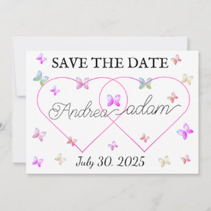 modern flying butterflies heart save the date