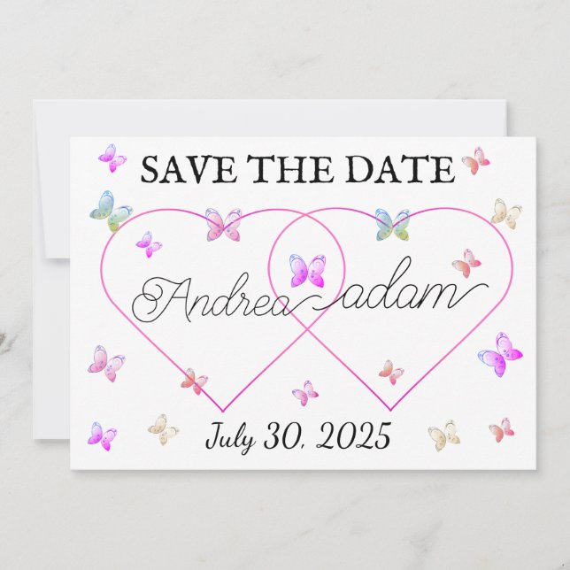 modern flying butterflies heart save the date (Front)