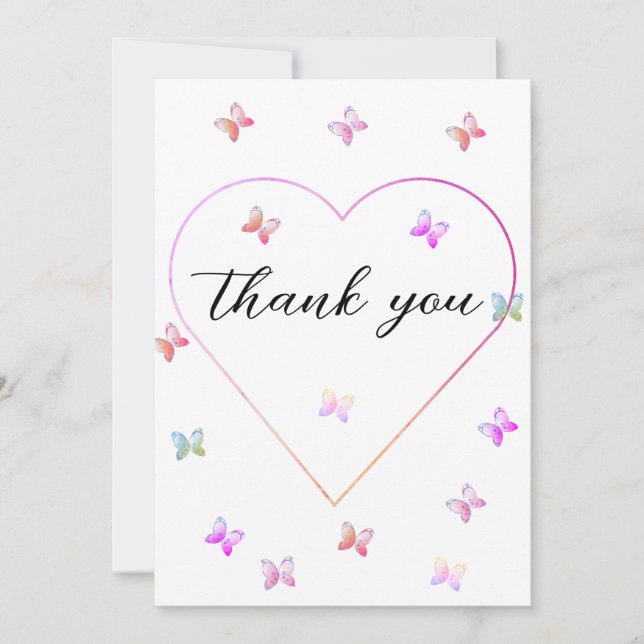 modern flying butterflies heart thank you card (Front)