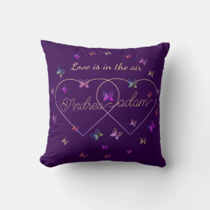 modern flying butterflies heart throw pillow