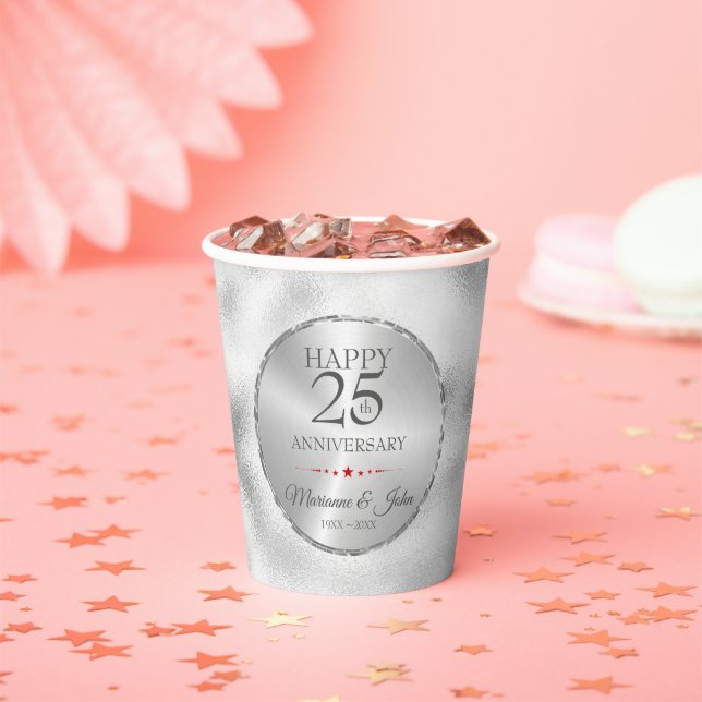 Modern Foggy Light Grey Glass- 25th Anniversary Pa Paper Cups (Insitu)