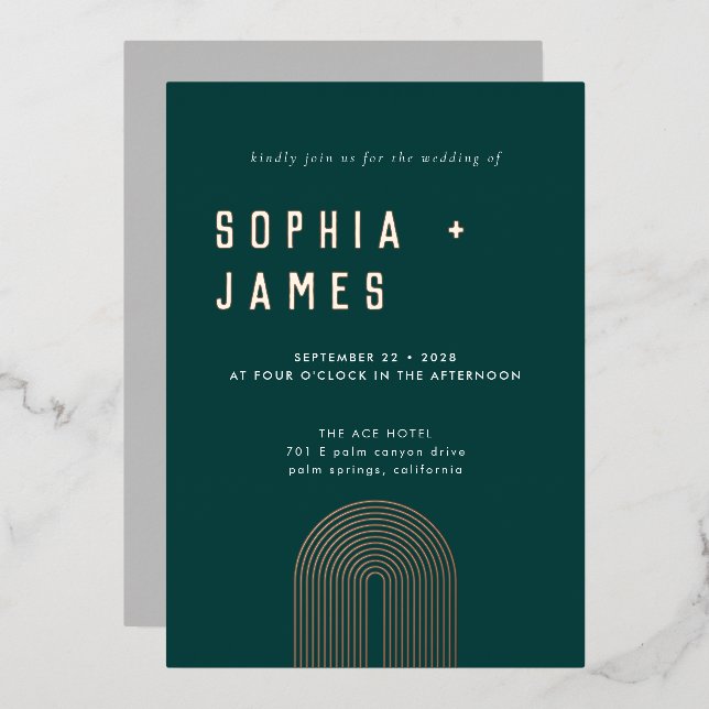 Modern Foil Boho Arch Green Wedding (Front/Back)