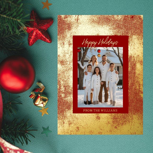 Modern Foil Christmas Card Template Holiday Red (Creator Uploaded)