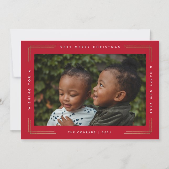 Modern foil merry Christmas photo card one picture (Front)