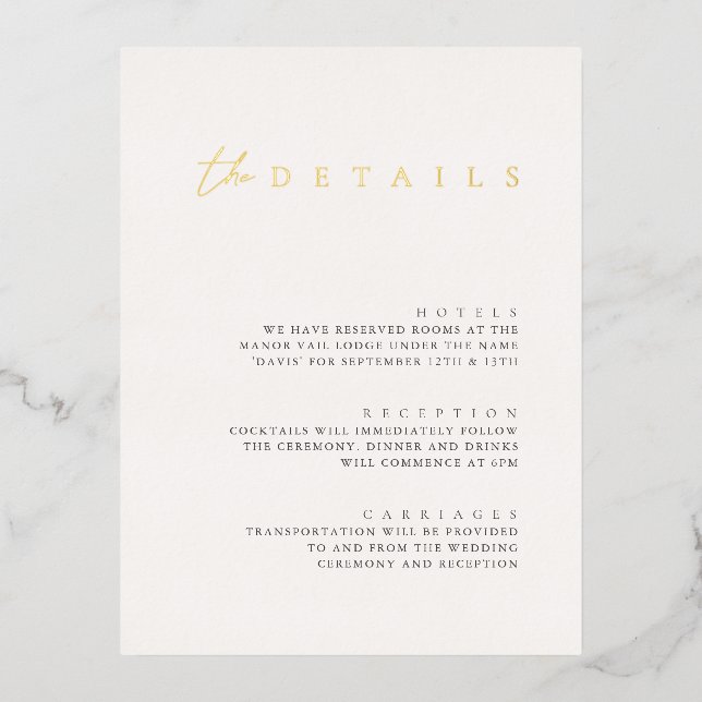 Modern Foil White Wedding Details Enclosure Card (Front)