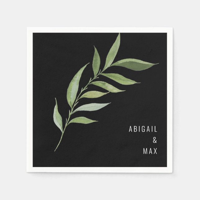 Modern Foliage  Black Wedding  Napkins (Front)