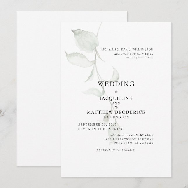 Modern Foliage Bride Parents Wedding  Invitation (Front/Back)