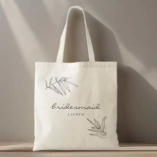 Modern Foliage Bridesmaid Name Tote Bag