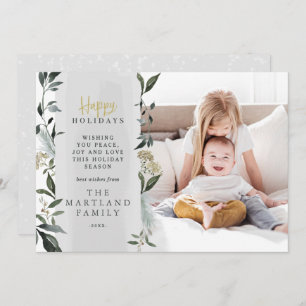 Modern foliage eucalyptus script photo Christmas Holiday Card