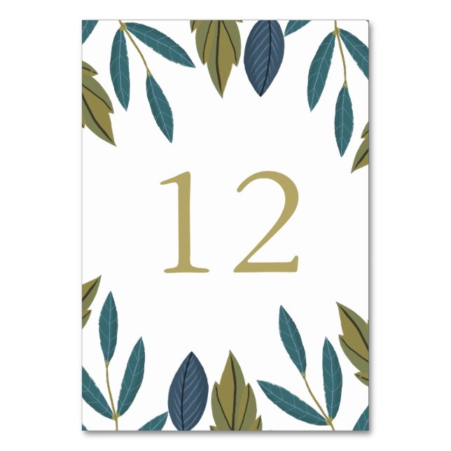 Modern Foliage Floral Wedding Table Number (Front)