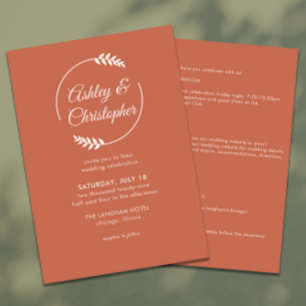 Modern Foliage Frame Copper Red All-in-One Wedding Invitation