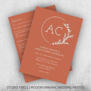 Modern Foliage Frame Copper Red All-in-One Wedding Invitation
