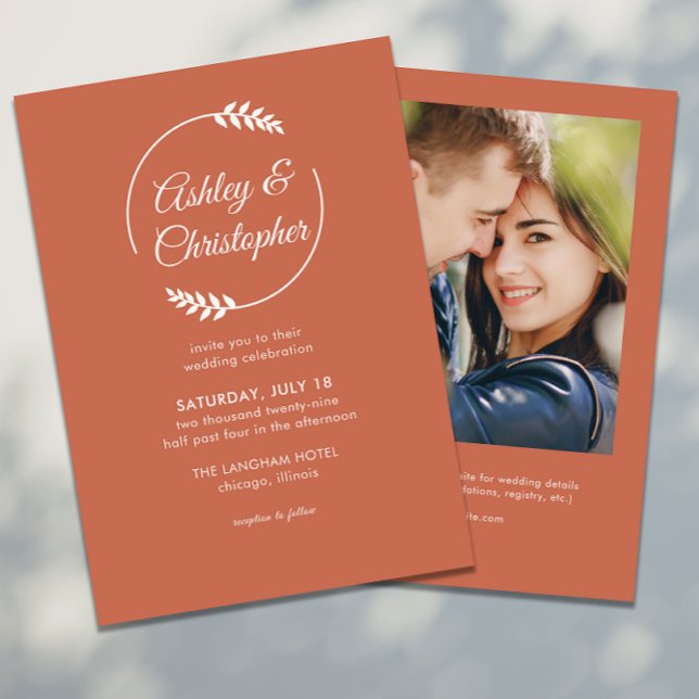 Modern Foliage Frame Copper Red Photo Wedding Invitation (Creator Uploaded)