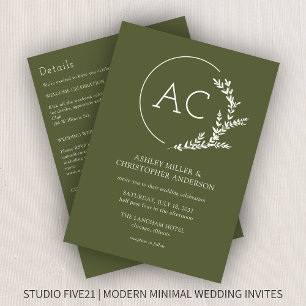 Modern Foliage Frame Green All-in-One Wedding Invitation