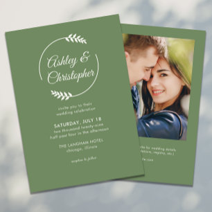 Modern Foliage Frame Muted Green Photo Wedding Invitation