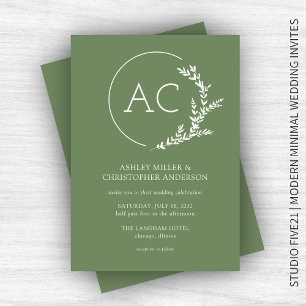 Modern Foliage Frame Muted Green Wedding Invitation